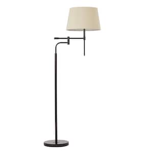 61 in. Swing Arm Black Metal Floor Lamp with Fabric Shade