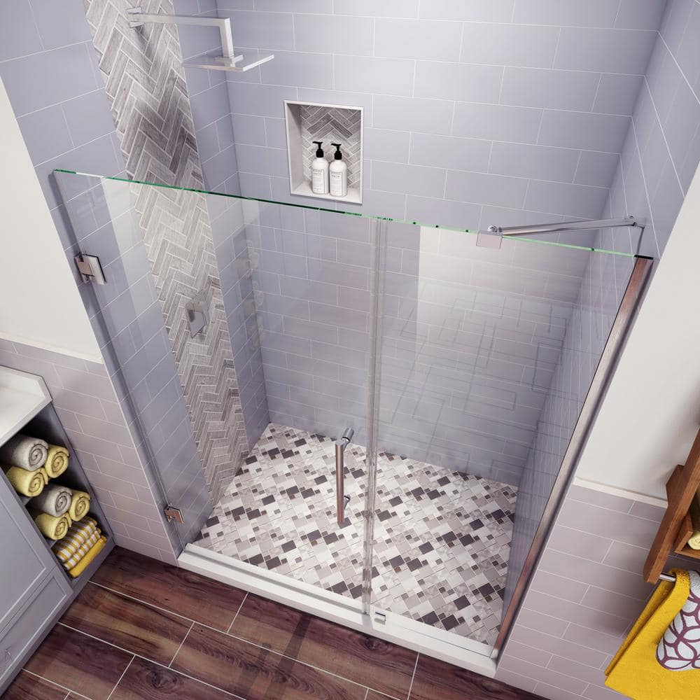 Belmore Frameless Hinged Shower Door with Clear Glass and Stainless Steel Hardware
