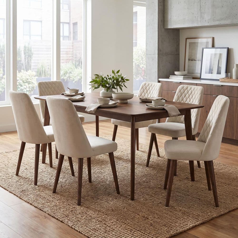 Carlos Katie 7-Piece Rectangular Brown Wood Top Dining Room Set Seats 6 price history on PriceWatchPro