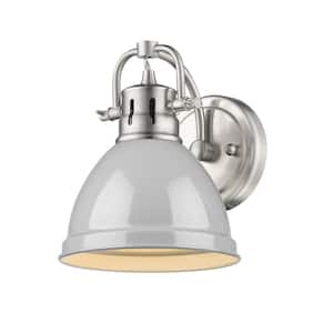 Duncan Collection Pewter 1-Light Bath Sconce Light with Gray Shade