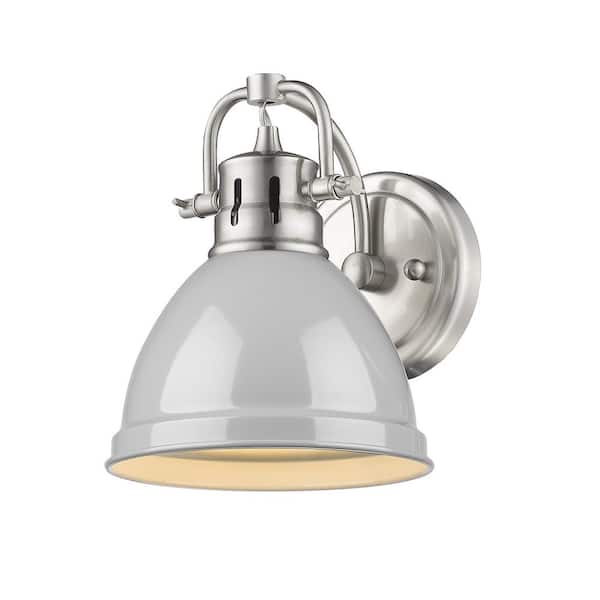 Golden Lighting Duncan Collection Pewter 1-Light Bath Sconce Light with Gray Shade