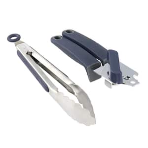 Bluemarine 2-Piece Stainless Steel Can Opener and Tongs Set in Navy Blue