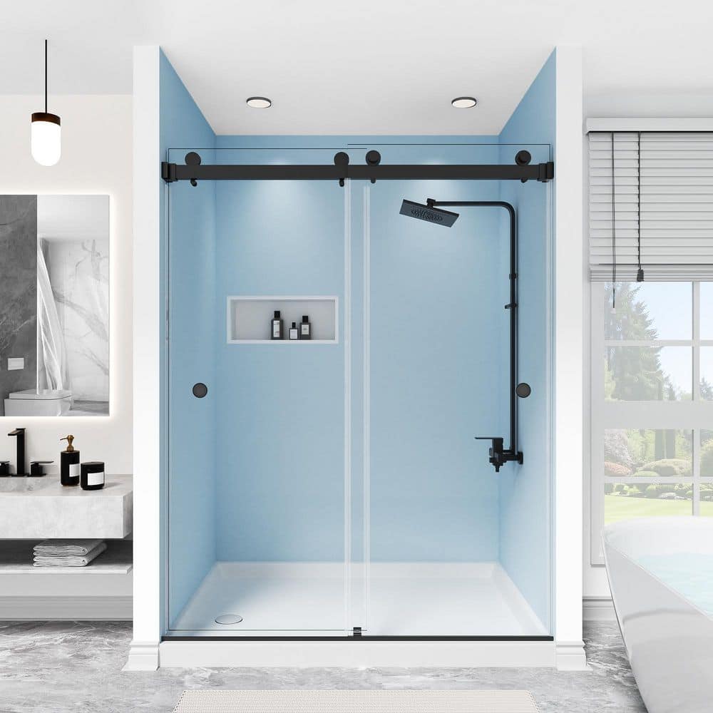 56-61 in. W x 79 in. H Double Sliding Frameless Shower Door in Matte Black 3/8 in. Clear SGCC Glass with 2-Finger Pulls price history on PriceWatchPro