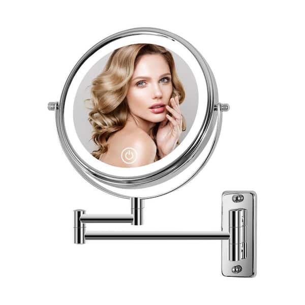 Movisa 16.8 in. W x 12 in. H LED Round 2-Sided Framed Wall Mount Magnifying Makeup Bathroom Vanity Mirror in Chrome