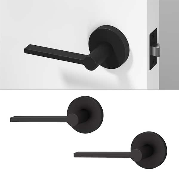 Muse Metal Matte Black Passage Hall/Closet Flat Door Handle with Round Rosette 2-Pack
