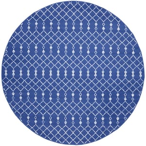 Whimsicle Navy 8 ft. x 8 ft. Tribal Moroccan Contemporary Round Area Rug