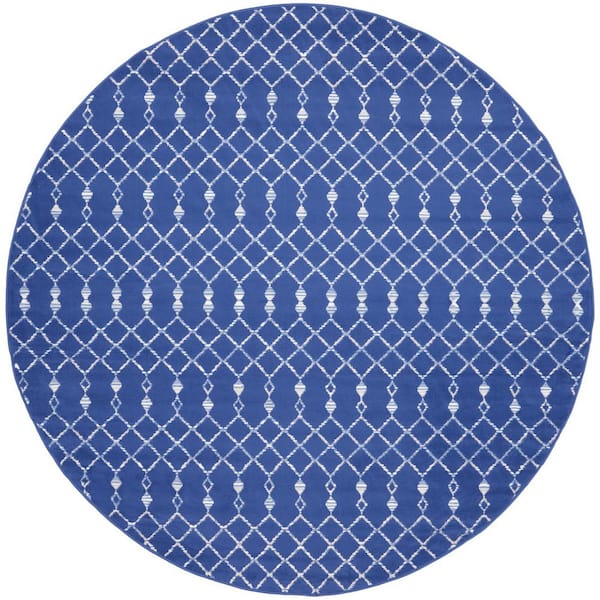 Nourison Whimsicle Navy 8 ft. x 8 ft. Tribal Moroccan Contemporary Round Area Rug