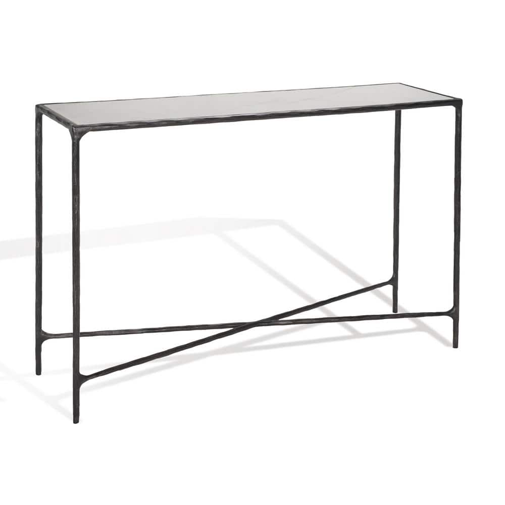 Evelynn Luxe 48'' Black Metal and White Marble Console Table