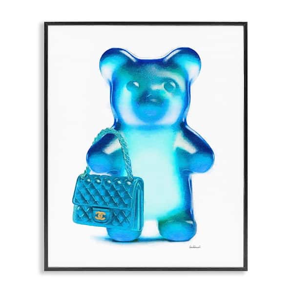 Stupell Industries Blue Trendy Bear and Bag by Amanda Greenwood Black Framed Abstract Giclee Art Print 14 in. x 11 in.