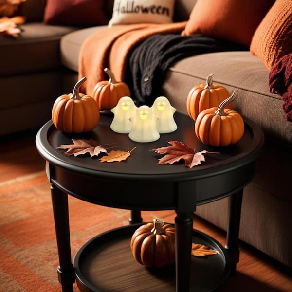 LUMABASE 3 in. Battery Operated Ceramic Halloween Ghosts-Set of 3