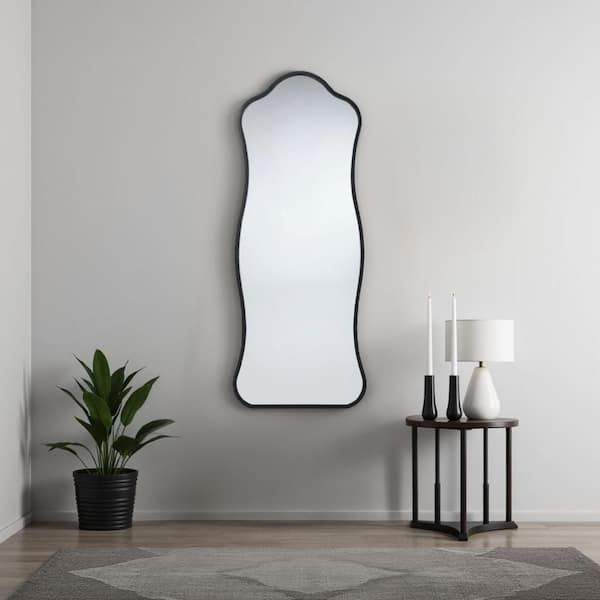 Ari Black 23 in. W x 58 in. H Irregular Metal Full Length Floor Mirror
