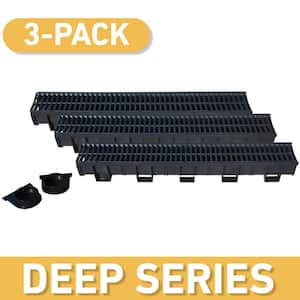 Deep Series 5.4 in. W x 5.4 in. D x 39.4 in. L Trench and Channel Drain Kit with Black Grate (3-Pack : 9.8 ft)
