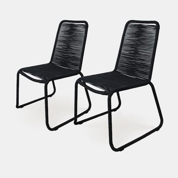 MADE 4 HOME Neil Armless Wicker Outdoor Dining Chair in Black (2