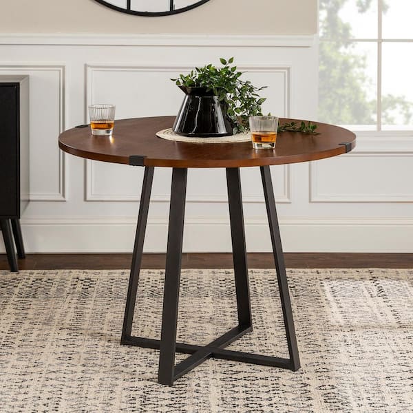 Walker Edison Furniture Company 40 In, Rustic Metal And Wood Dining Table Round