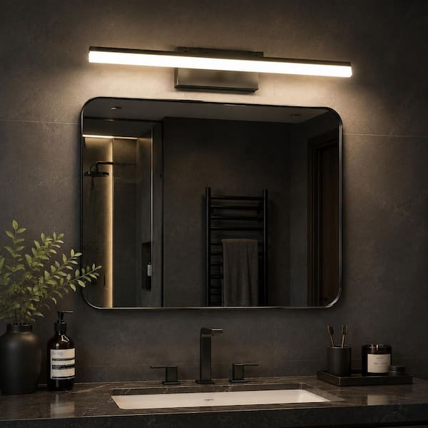 32 in. Modern LED Bathroom Vanity Light - Sleek Black Metal Wall Fixture with 5-Color Selectable 2700K-6000K for Mirror