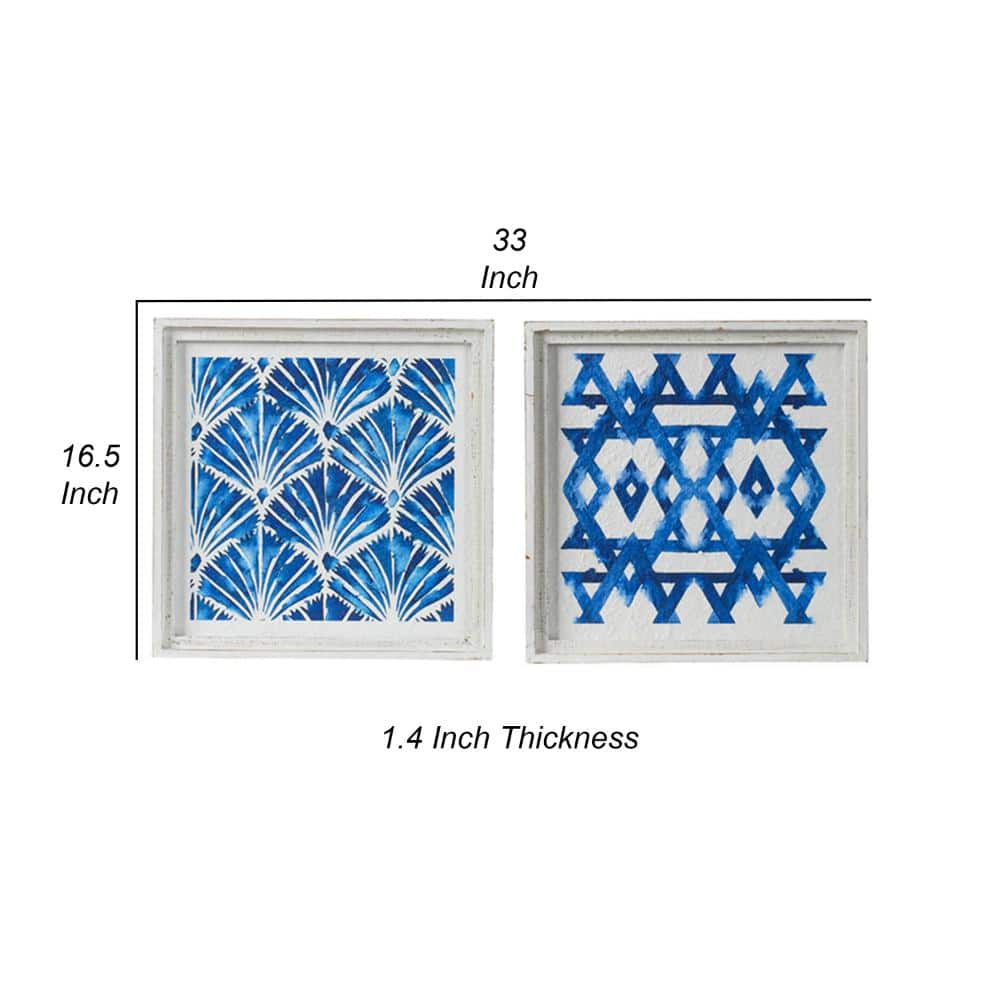 17 x 17 White and Blue Geometric Framed Wall Art Set