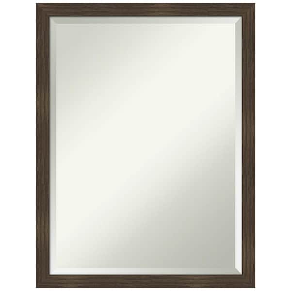 Amanti Art Woodgrain Stripe 20 in. x 26 in. Beveled Casual Rectangle Wood Framed Bathroom Wall Mirror in Brown