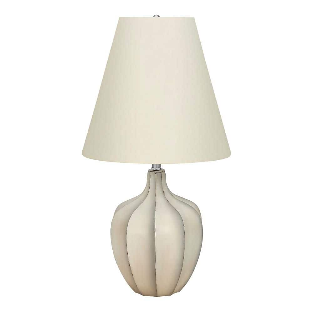 20 in. White Resin 1-Light Transitional Table Lamp with Gourd Shape Base and Ivory Linen Empire Shade for Living Room price history on PriceWatchPro
