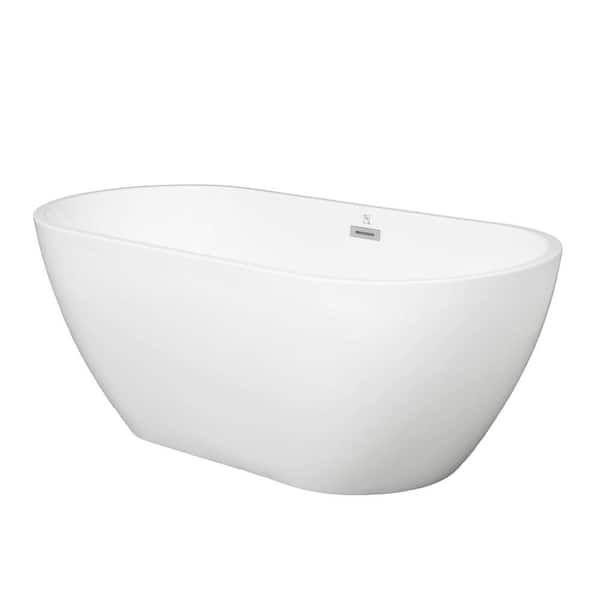 KINWELL 59 in. Acrylic Flatbottom Freestanding Bathtub Non-Whirlpool Soaking Tub in White
