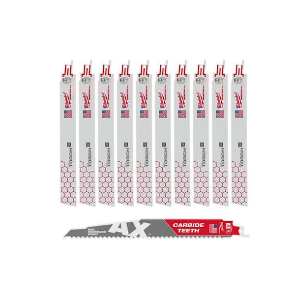 9 in. 18 TPI TORCH Medium Metal SAWZALL Reciprocating Saw Blades (10-Pack) & 9 in. 5 TPI AX Carbide Blade