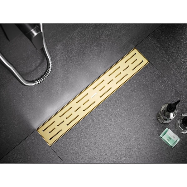 28 in. Linear Stainless Steel Shower Drain with Slot Pattern and Zirconium Gold Plating