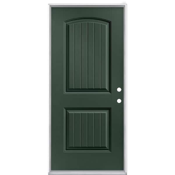 Masonite 36 in. x 80 in. Cheyenne 2-Panel Left Hand Inswing Painted Smooth Fiberglass Prehung Front Exterior Door No Brickmold