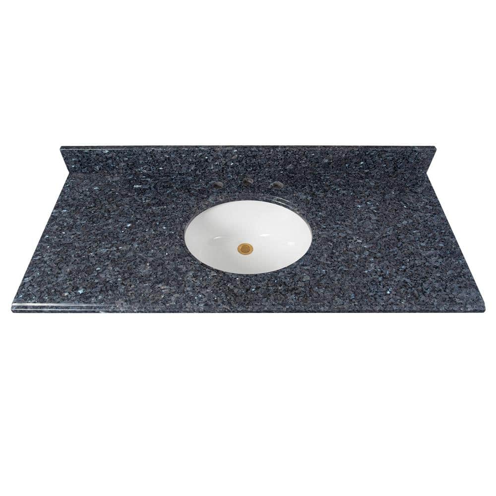 49 in. W x 22 in D Granite White Round Single Sink Vanity Top in Blue