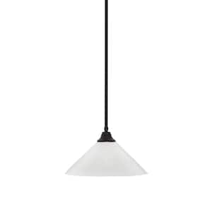 Sparta 100-Watt 1-Light Espresso Stem Pendant Light with White Marble Glass and Light Bulb Not Included