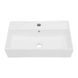 21 in. x 12 in. White Ceramic Rectangle Wall Mount Bathroom Sink with Single Faucet Hole and Overflow