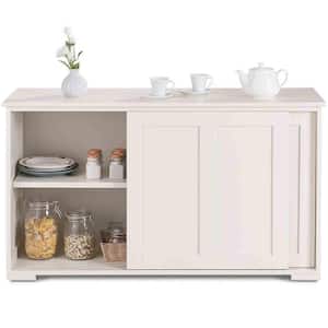 Cream White Wood Buffet Cupboard Kitchen Storage Cabinet Sideboard with Sliding Door