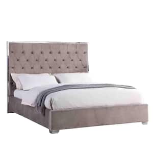 Demarcus Light Grey Velour Upholstered Cal King Bed
