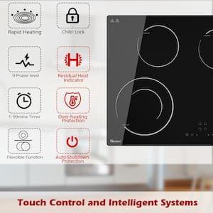 GT 24 in. 4 Elements Radiant Electric Cooktop with Flexible Ring, 6000W Built in Electric Stove, Touch Panel