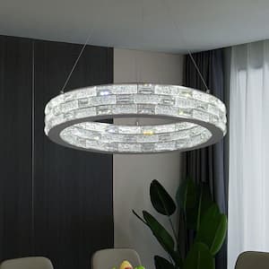 23.6 in. Modern 1-Light Integrated LED Chrome Crystal Chandelier Round Color Changing Light Fixture for Dinning Room