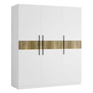White Wooden 70.9 in. Width Super Large Bedroom Wardrobe with 3-Doors 3-Hanging Bars, 7-Shelves and 2-Drawers