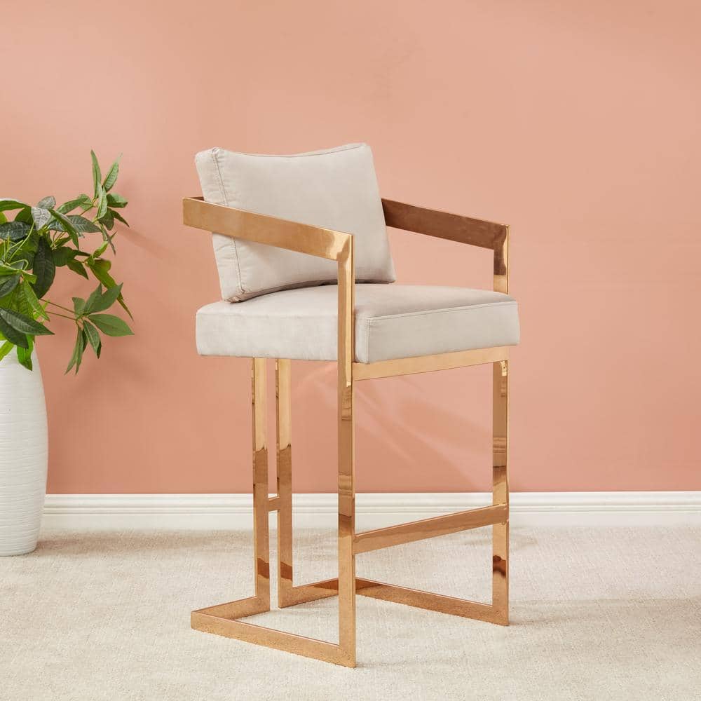 Taraji Almond Velvet and Gold Metal Bar Stool