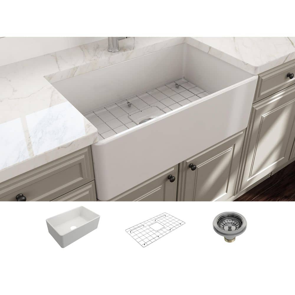 BOCCHI Classico Farmhouse Apron Front Fireclay 30 in. Single