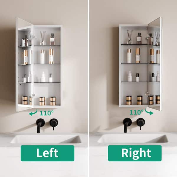 GroGro 12 in. W x 32 in. H Rectangular Aluminum Recessed/Surface Mount Single Medicine Cabinet with Mirror