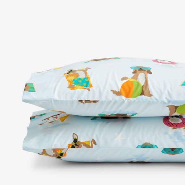 The Company Store Company Cotton Cool Dogs Light Blue Multi Plaid Cotton Percale Standard Pillowcase (Set of 2)