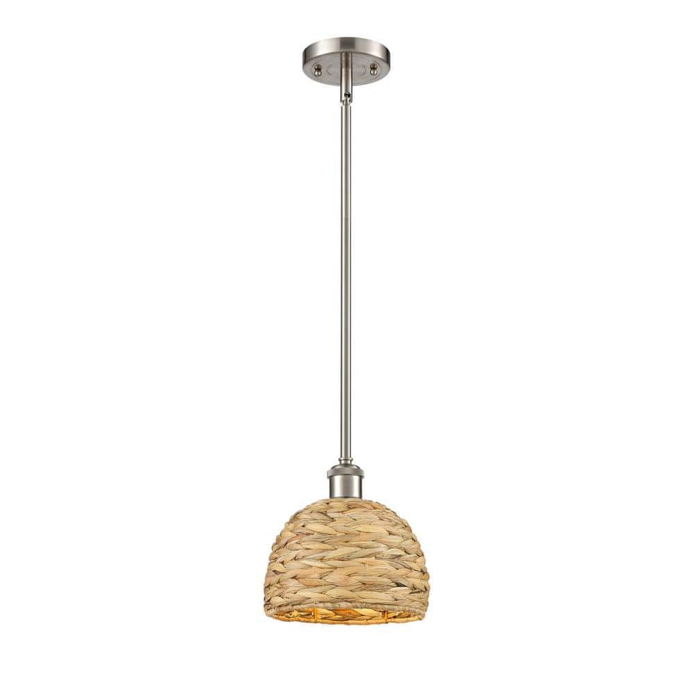 Woven Rattan 100-Watt 1-Light Satin Nickel Shaded Mini Pendant Light with Rattan Shade price history on PriceWatchPro