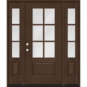 Regency 68 in. x 80 in. 3/4-6Lite Clear Glass RHIS Hickory Fiberglass Prehung Front Door w/Dbl 14in.SL & 8012NKL Lockset