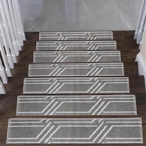 Plaza Collection Gray 9 in. x 28 in. Polypropylene Stair Tread Cover (Set of 13)