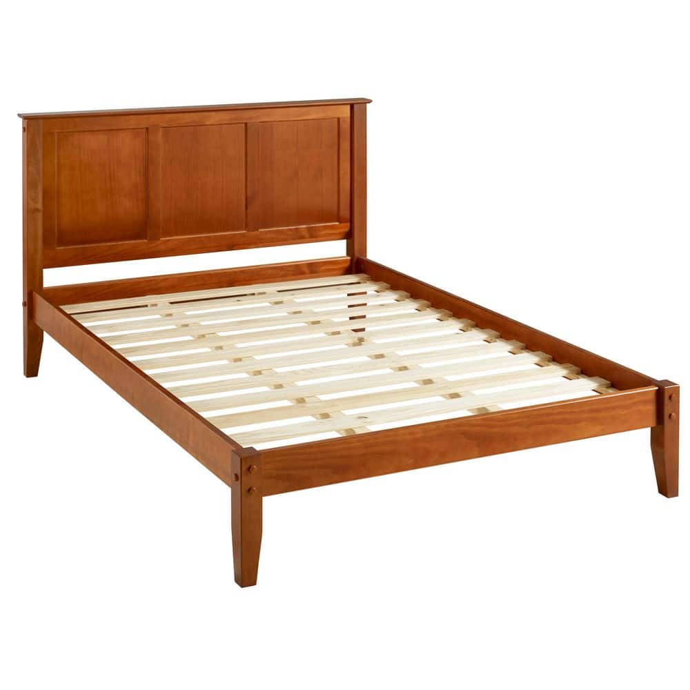 Mission Cherry Pine Queen Bed with Upholstered Headboard and Storage Drawer