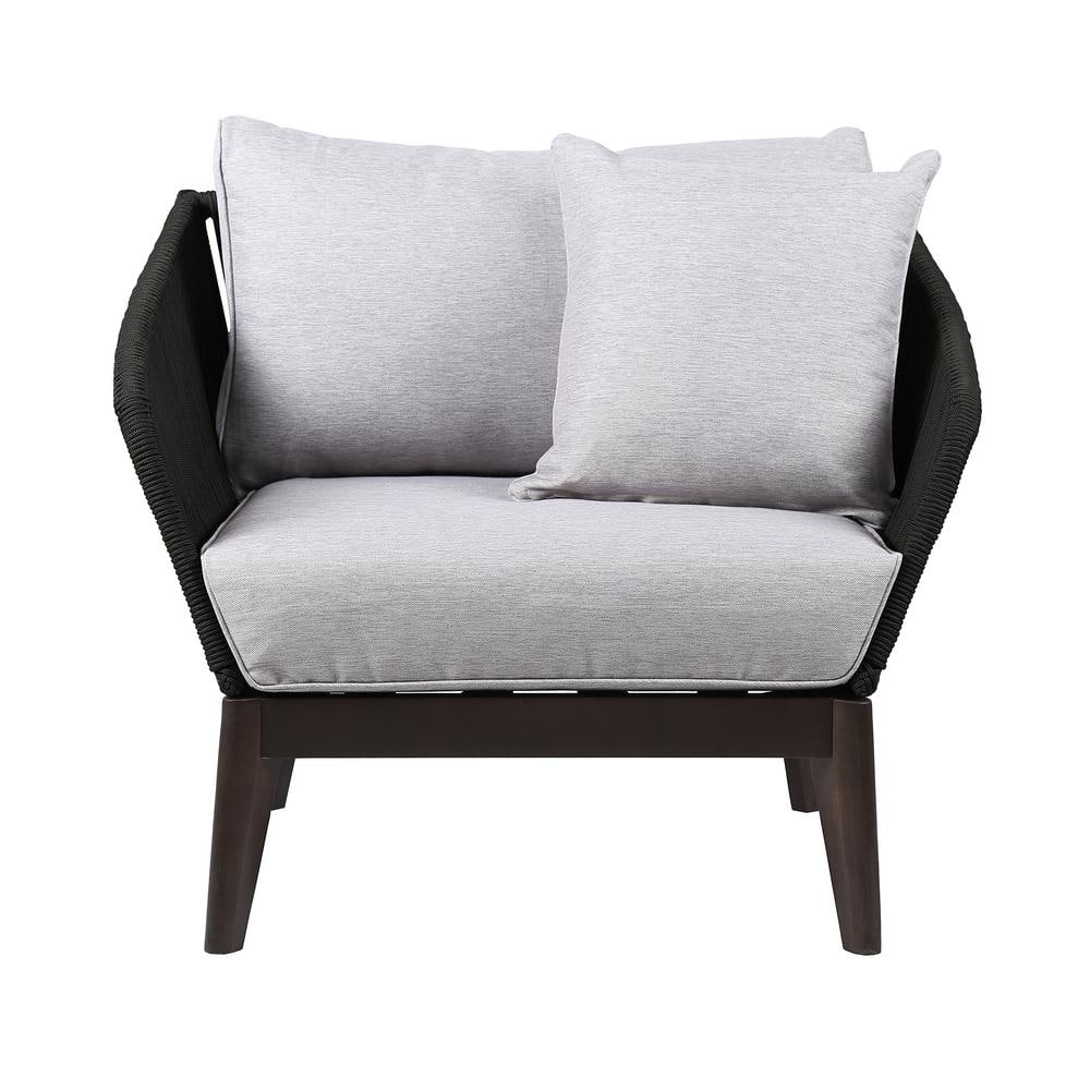 Athos Dark Eucalyptus and Charcoal Rope Outdoor Lounge Chair with Gray Cushions
