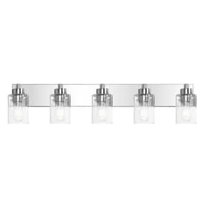 Irving 36 in. 5-Light Chrome/Clear Seeded Glass/Iron Modern Contemporary LED Vanity Light