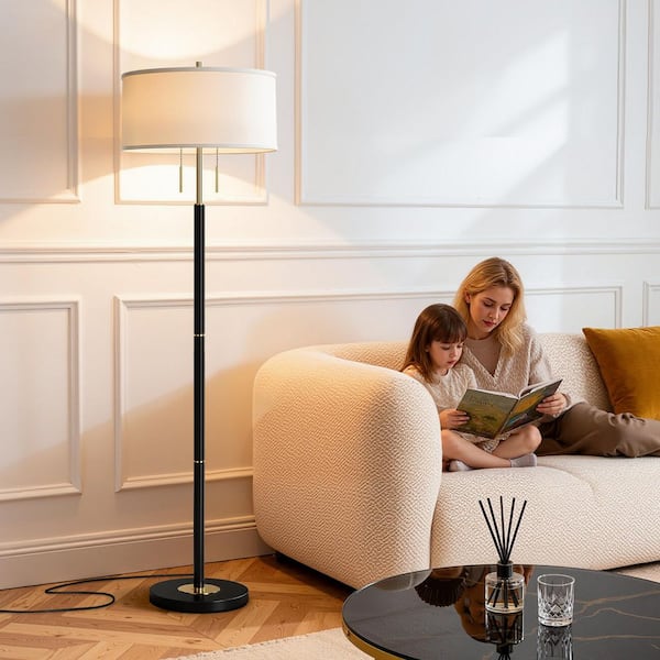 ROTTOGOON 62 in. Mid Century Black Standard Floor Lamp, Standing