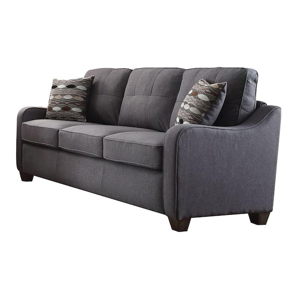 Acme Furniture Cleavon II 31 in. W Slope Arm Linen Bridgewater Straight with 2 Pillows Sofa in Gray