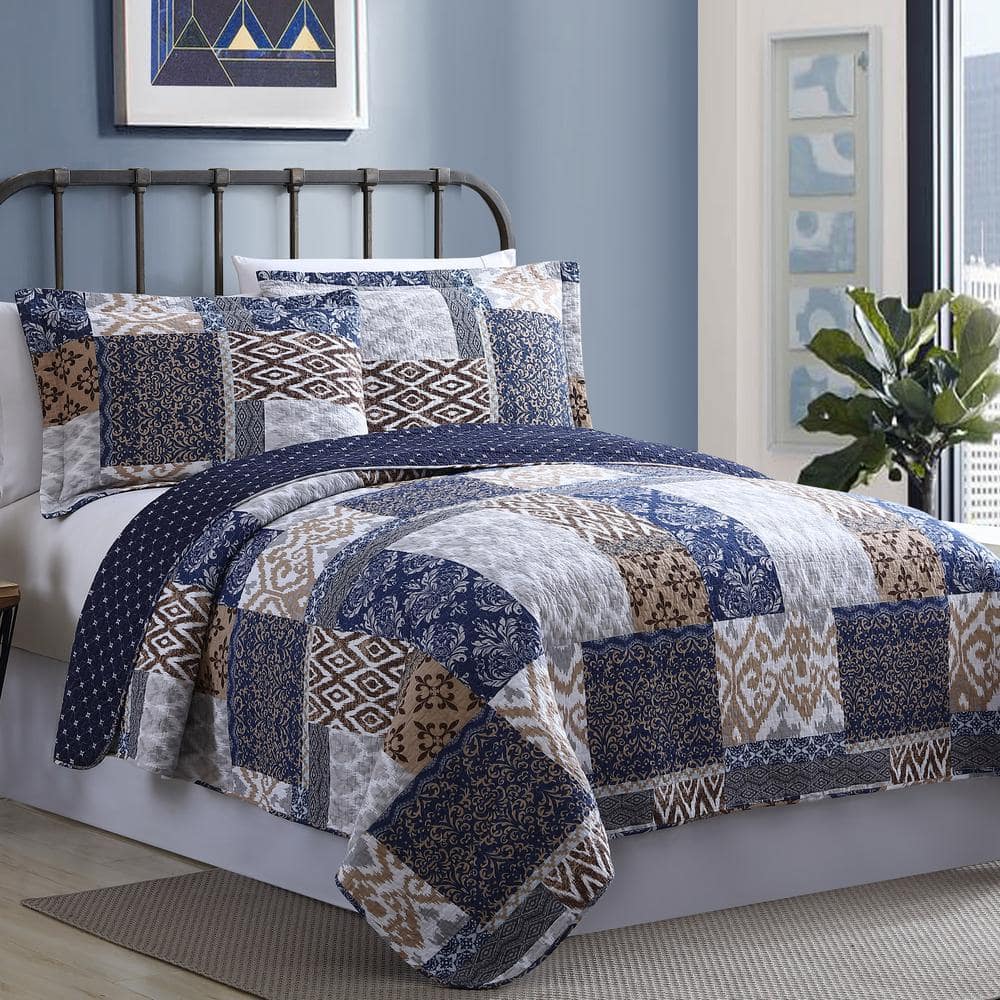 MODERN THREADS Laura 3-Piece Multi-Colored Queen Printed Reversible  Microfiber Quilt Set 3CTNQLTG-LUR-FQ - The Home Depot