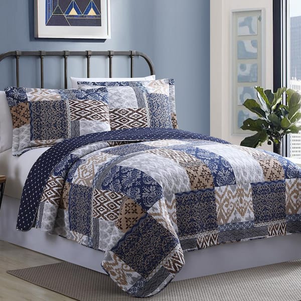 MODERN THREADS Laura 3-Piece Multi-Colored Queen Printed Reversible Microfiber Quilt Set