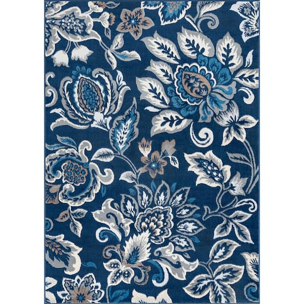 Tayse Rugs Madison Floral Dark Blue 5 ft. x 7 ft. Indoor Area Rug