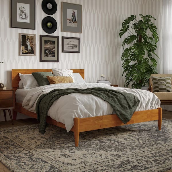 AFI Aria Light Toffee Natural Bronze Solid Wood Frame Full Modern Low Profile Platform Bed